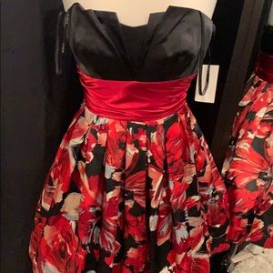 Black and red flowered cocktail dress